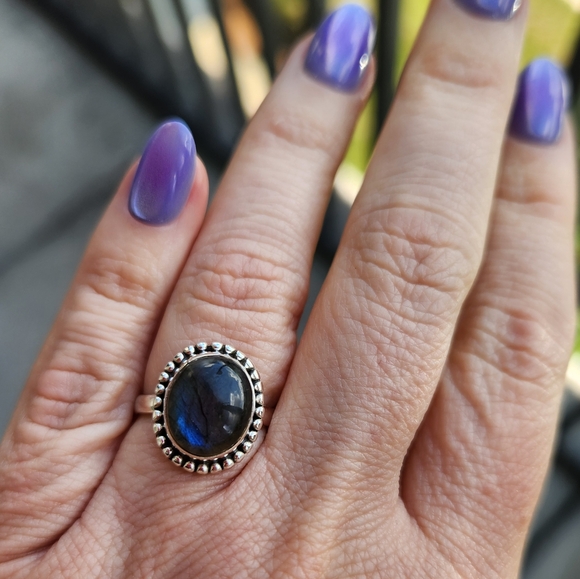 925 Sterling Silver Jewelry - Handmade Sterling Silver 925 Oval Labradorite Ring Size 6.75